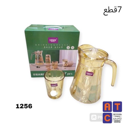 بريق ماء زجاج مع كاسات صيني 6+1 رقم 1257 / 1256 - عسلي